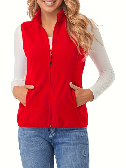 Women's Vest Jacket Sleeveless Lightweight Zip Jacket Warm Soft Vest with Zipper Pockets