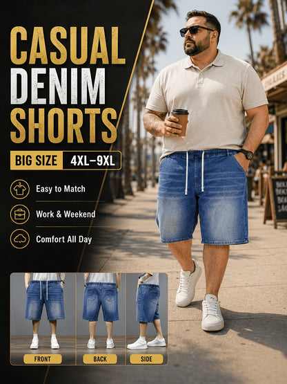 Mens Big And Tall Clothing Denim Shorts, Loose Fit Elastic Waist Casual Jean Shorts for Summer, PLUS SIZE
