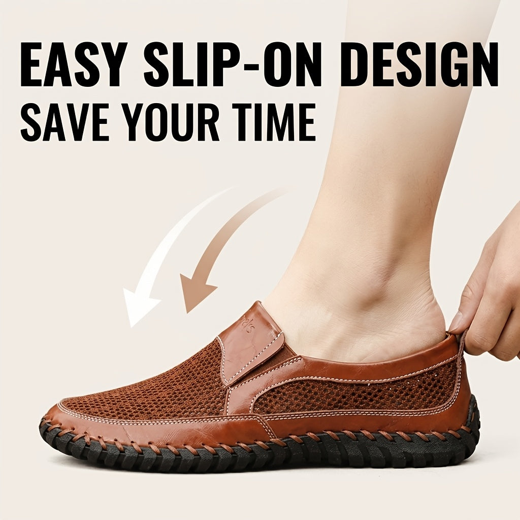 GREKS Men's Mesh Breathable Walking Loafers Outdoor Lightweight Slip-on Mesh Casual Shoes Stitching Honeycomb Hiking Shoes