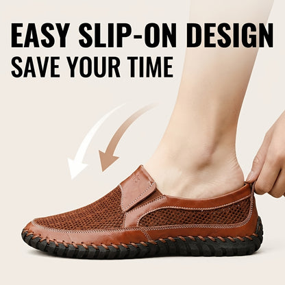GREKS Men's Mesh Breathable Walking Loafers Outdoor Lightweight Slip-on Mesh Casual Shoes Stitching Honeycomb Hiking Shoes
