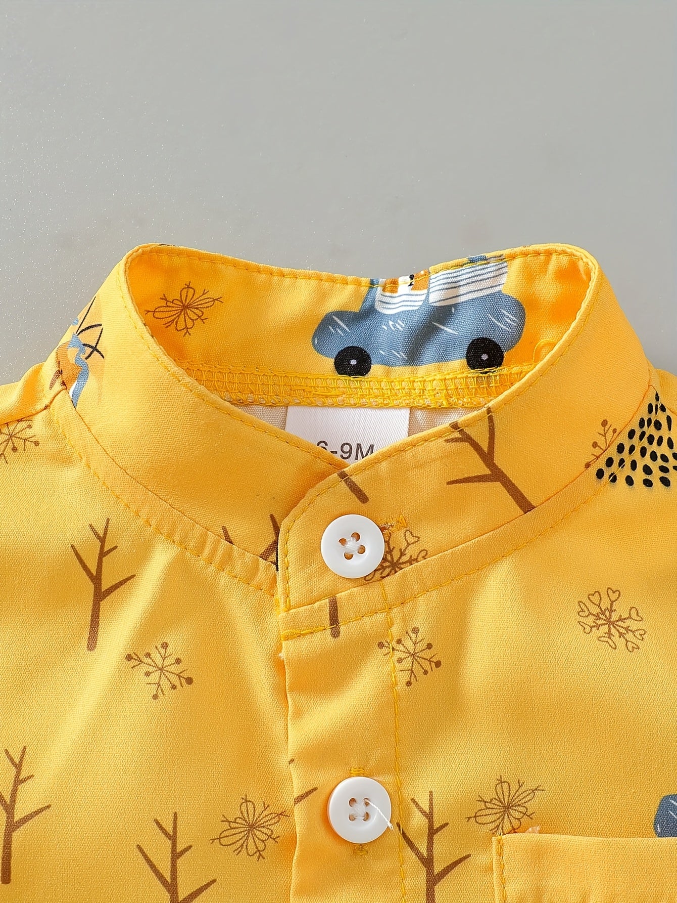 Summer Attire for Young Boys: A Two-Piece Beach Featuring a Button-Up Shirt with Cartoon Car Design And Plain Shorts, for Outdoor