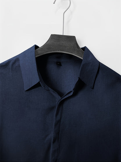 Men's Plus Size Double Placket Short Sleeve High Quality Shirt, Suitable for All Seasons, Home Short Sleeve Turn Collar Shirt, PLUS SIZE