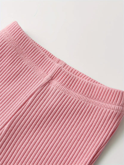 Kukitty Infant Baby Girl 3pcs Solid Color Flare Pants Casual Ribbed Leggings, for Outdoor