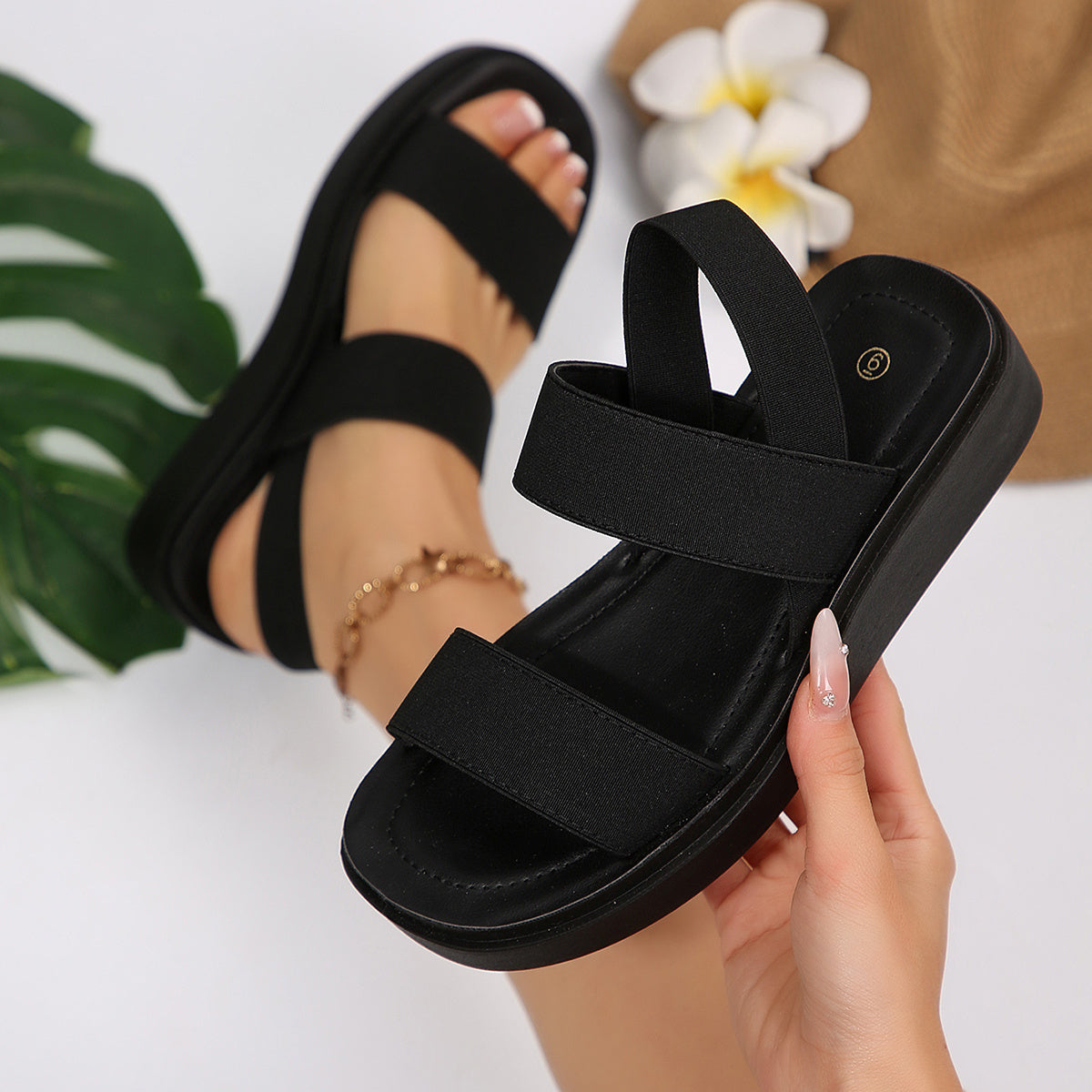 Women's Platform Wedge Sandals Slip-Resistant Height Increase Thick Platform Sole with Ankle Strap Round Toe Sole & Cushioned Insole Suitable for Vacation, Casual Attire, Casual Athletic Footwear - Non-Slip Summer Shoes, Women Shoes