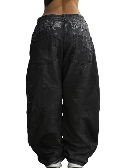 Women Hip Hop Baggy Jeans Trendy Mid-Low Waisted 90S Vintage Denim Pants Baggy Vintage Jeans Streetwear