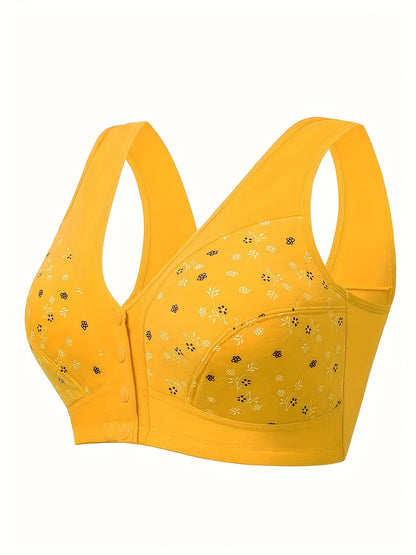 3pcs Plus Size Printed Front-Closure Bra Set Elegant Full-Cup Wire-Free Comfort Bras Women's Lingerie & Underwear Sets Everyday Bras Fashion Underwear Skin-Friendly Fabric Soft Material Padded Bras Seamless Underwear