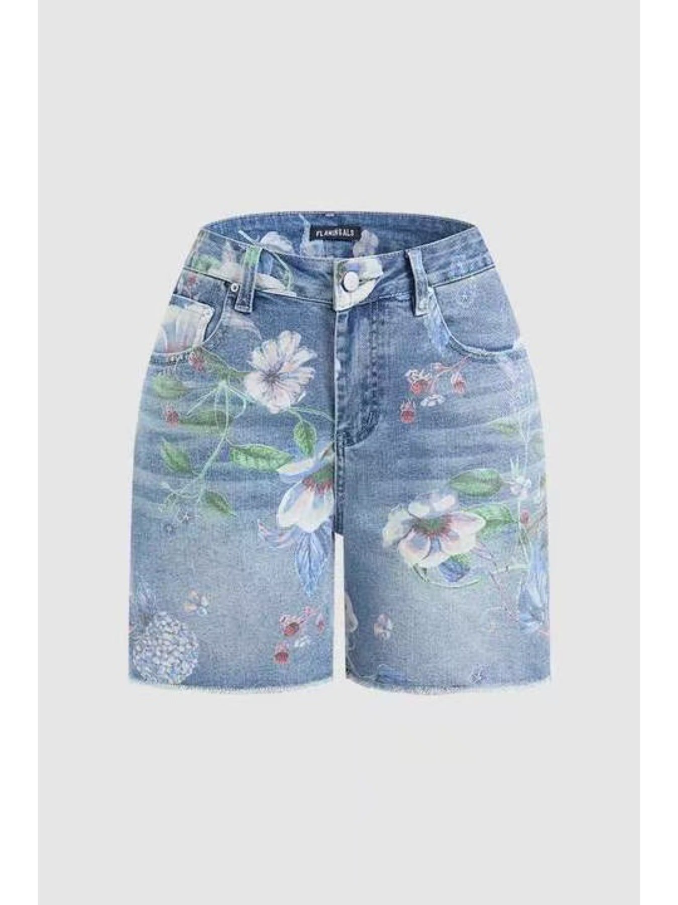 Women' Stretch Denim Shorts - Comfortable Retro Jeans, Floral Prints, Cinched Waist and High-waisted Design, Perfect for Spring and Summer.