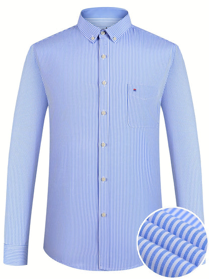 Men'S Long Sleeve Shirt with Classic Stripes, Ideal for Business Formal Events, Perfect Gift for Him
