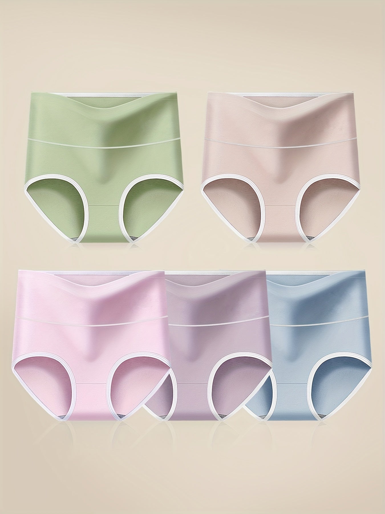 5pcs Women's Seamless High-Waisted Briefs - Full Coverage Non-Sheer Solid Color Panties, Soft Label Suitable for Casual Attire, Gym, Travel & Lingerie, Hand Washable Underwear (No Transparency)