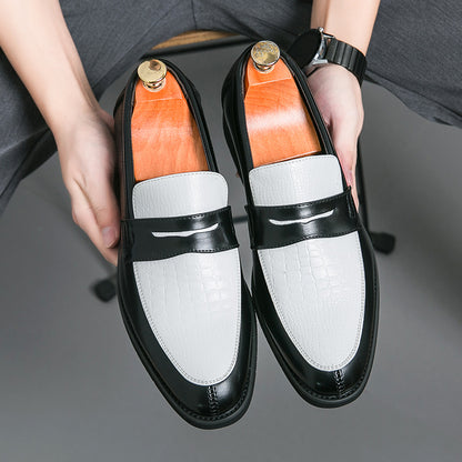 [Trendy Penny Loafers] Men's Large Size Fashionable Two-tone Penny Loafers, Comfortable, Non-slip, Durable Rubber Soles, Thick Soles, Formal Shoes, Trendy Slip-on Business Casual Shoes, Men Shoes