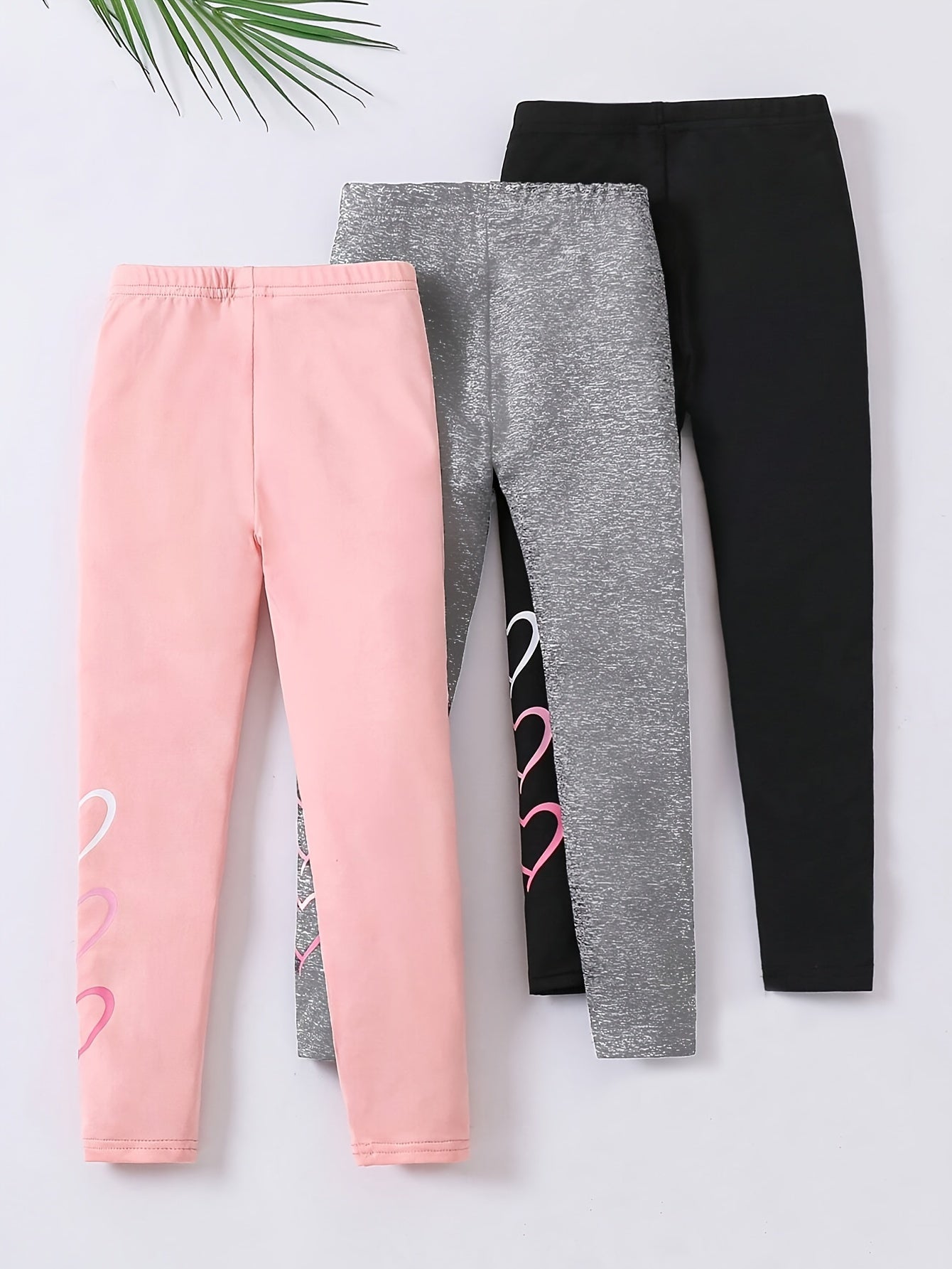 Set of Three Girls' Leggings Featuring a Heart Design, Suitable for Casual Wear in Any Season, for Outdoor