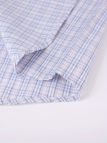 Men's Navy Blue & White Plaid Cotton Long-Sleeve Shirt - product view 23