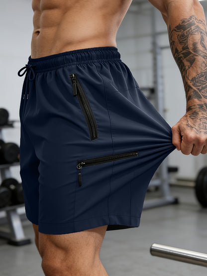 Plus Size Men'S Quick Dry Athletic Shorts, Elastic Waist Drawstring Zipper Cargo Shorts, Breathable Lightweight Multi-Pocket Casual Shorts for Gym Running Workout Outdoor Activities