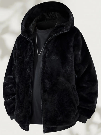 Autumn Winter Fashion Men'S Fleece Hooded Jacket Full Zipper Casual Jacket Coat Lined with Fleece Thickened Fabric Striped Design Machine Washable Comfortable And Warm for Party Street Life Business Professional Style