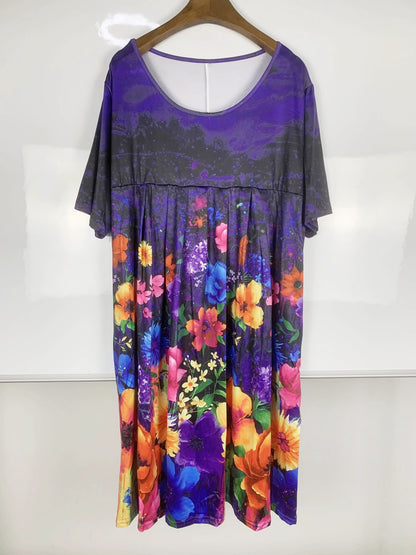 Women's Short Sleeve Round Neck Floral Print Dress - Summer Casual Style - For Women - Perfect for Parties & Casual Outings - Great Gift for Her
