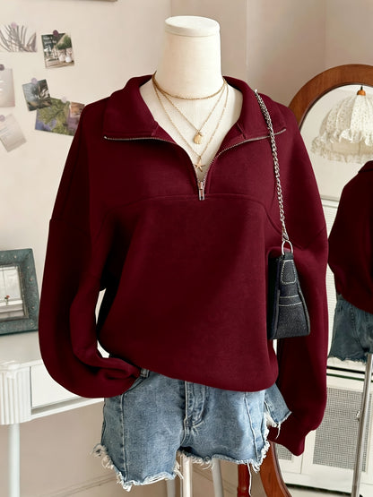 Women's Oversized Half-Zip Sweatshirt, Trendy Soft Fabric Pullover Hoodie, Casual Top, Perfect for Spring, Autumn And Winter Streetwear, Womens Tops, Ropa De Mujer, Local Warehouse Discount Hoodies Iackets Fashion New Arrivals