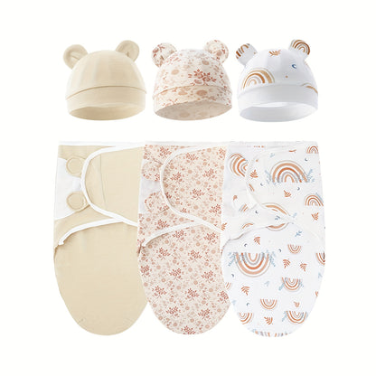 A Set of Three Newborn Blankets And Hats, Ideal for Infants Aged 0 to 3 Months. The Design Resembles The Womb'S Shape And Comes in Various Colors. an Essential Item for New Babies