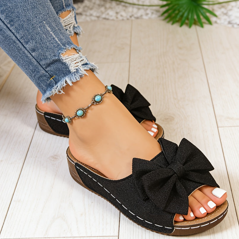 Women's Wedge Slippers, Women's Summer Slippers, Fashionable Bow Tie Strap Design, Summer Home Sandals, Elegant, Stylish, Lightweight, and Comfortable Wedge Thick Sole Slippers, Women Shoes