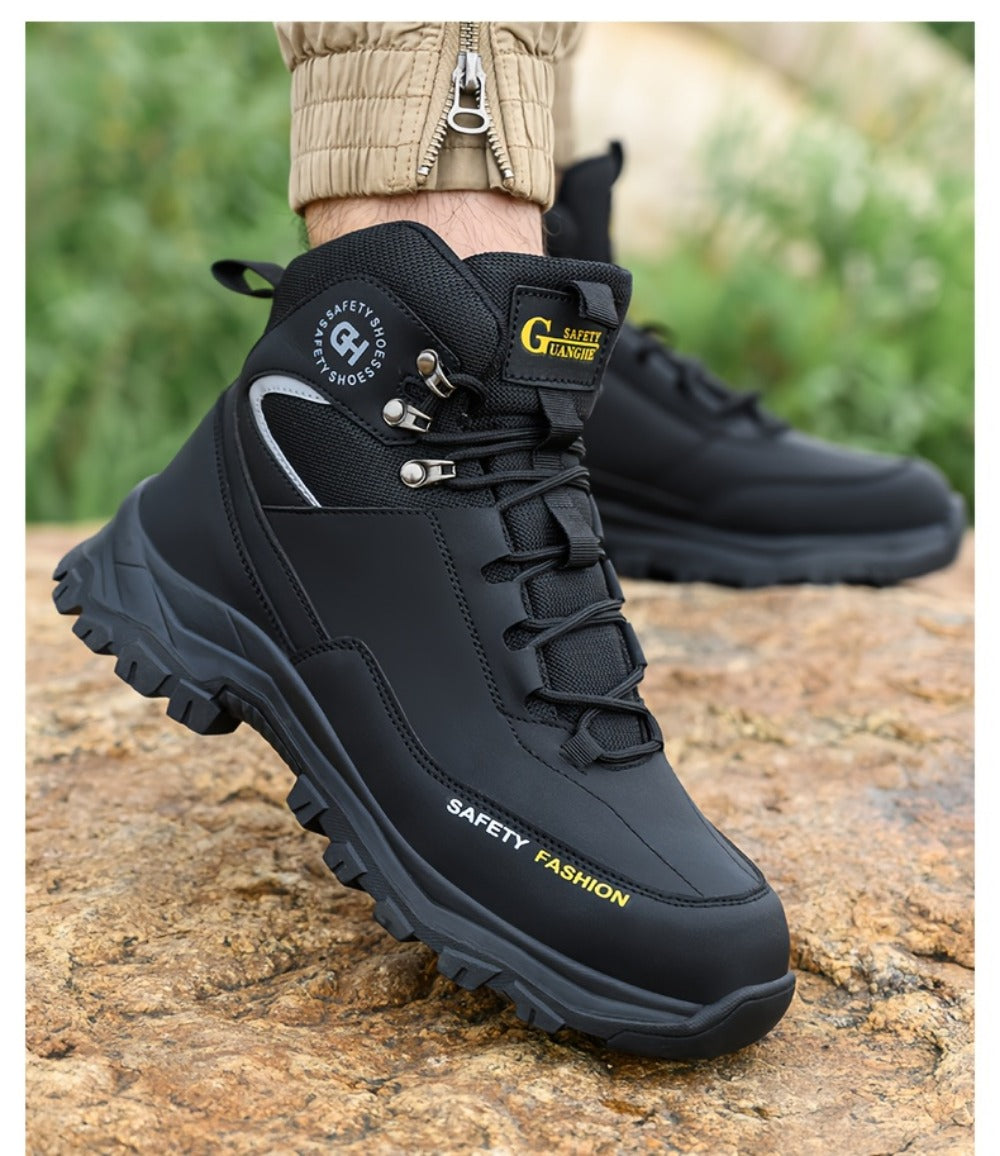 Men's Steel-Toe Work-Style Boots - Rubber Traction Sole and Cushioned Insole