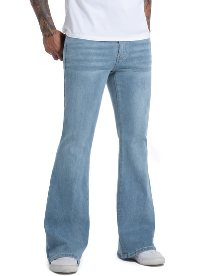 Men's Vintage 70s Retro Bell Bottom Jeans - Wide- Flare Pants with Mid-Stretch Blend, Beltless Suitable for Disco Parties, Night Out & Casual Attire, Machine Washable Mid-Rise Bottoms