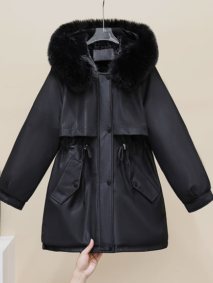 Women'S Winter Fleece-Lined Hooded Jacket with Casual Everyday Commuter Jacket, Stylish And Versatile for Any Look. Drawstring Waist for a Tailored Fit, with a Detachable