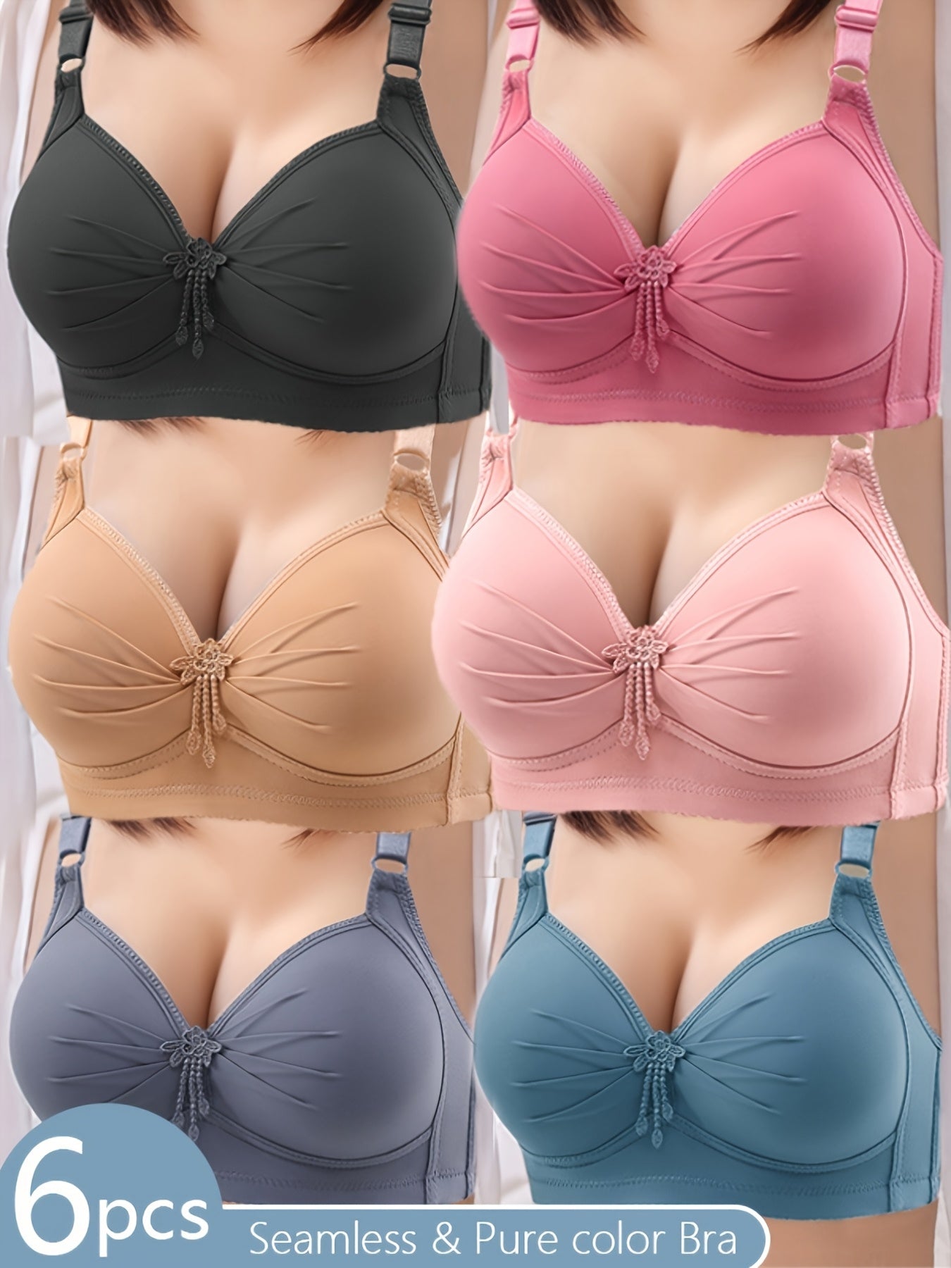 6pcs Set of Women's Sexy Wireless Seamless Push-Up Bras
