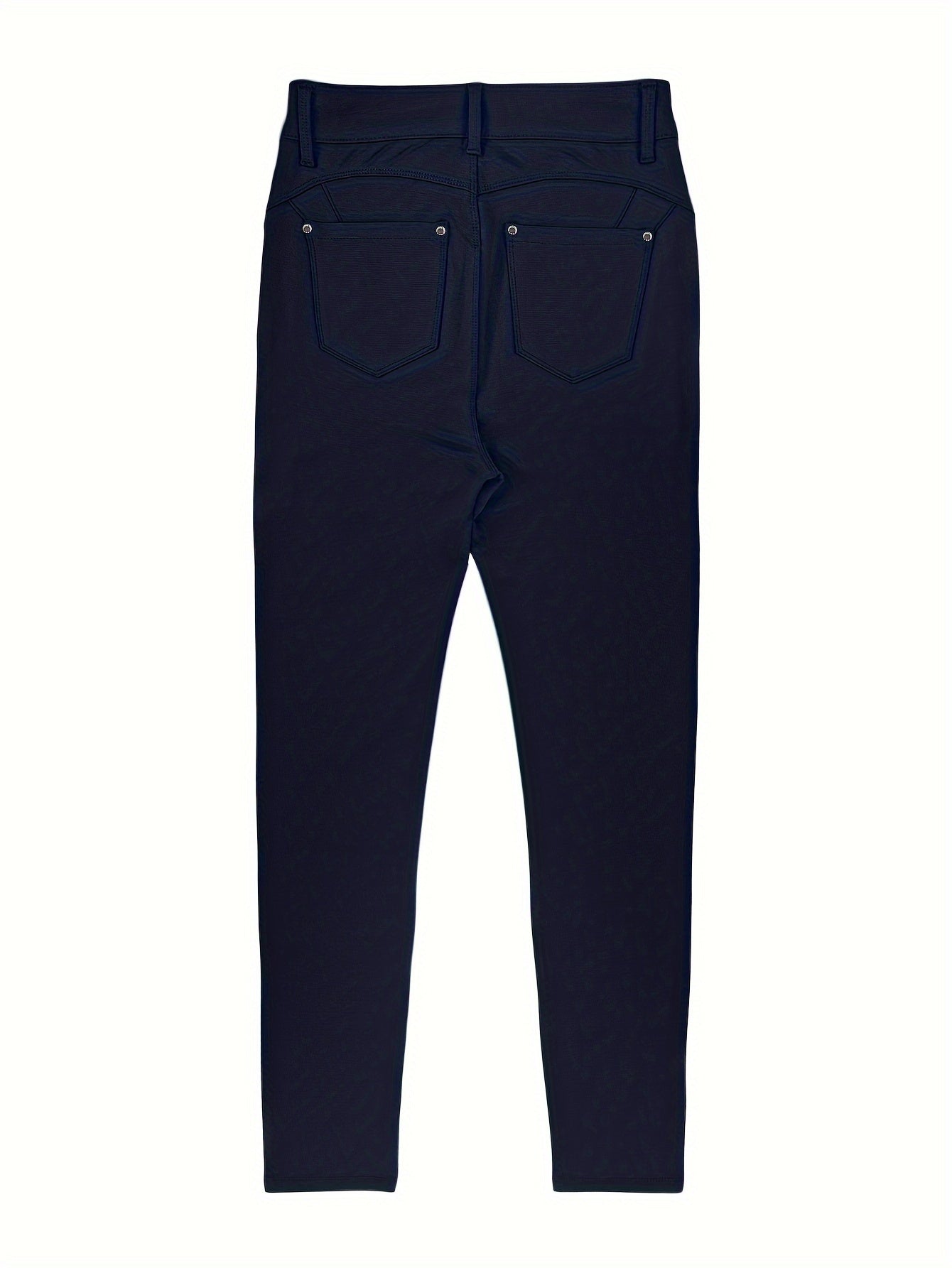 Women's High-Waisted Stretch Street Style Solid Black Skinny Fashion Metal Button Detail Casual Jeans