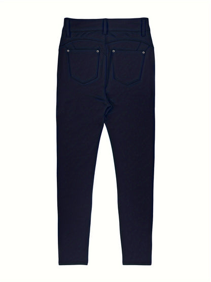 Women's High-Waisted Stretch Street Style Solid Black Skinny Fashion Metal Button Detail Casual Jeans