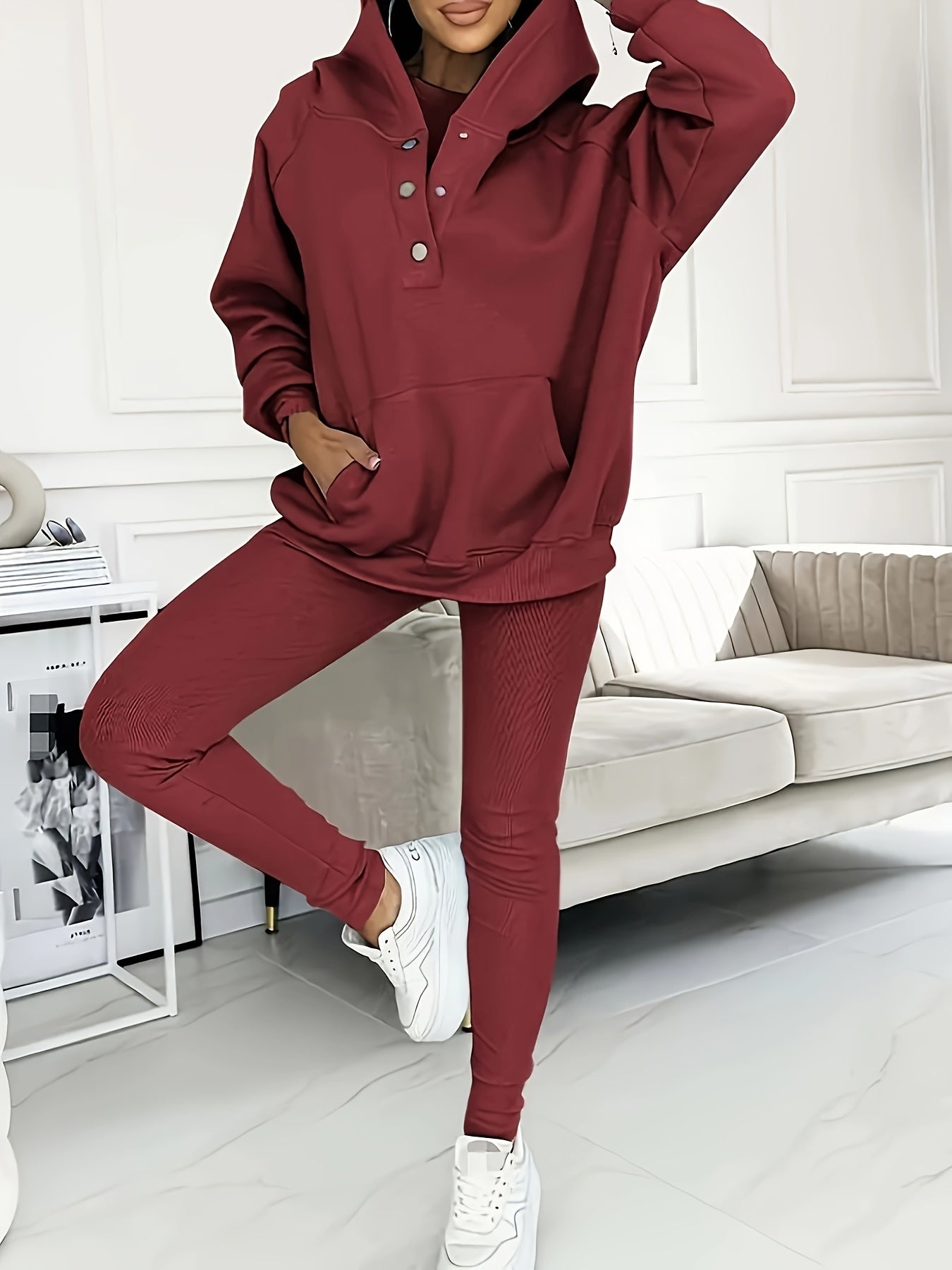 Women'S Spring And Autumn Sportswear Hoodie Slim Pants Two-Piece Set