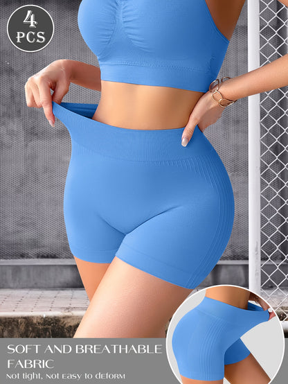 4-Pack Women'S Seamless Sports Shorts - Soft, Breathable, And Comfortable Boxer-Style Safety Underwear For Daily Wear And Light Workouts