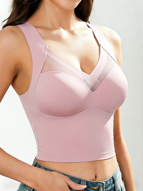 1pc EssElegance Wireless Sports Bra - Push-Up, Side Smoothing, High Stretch, Built-in Pads