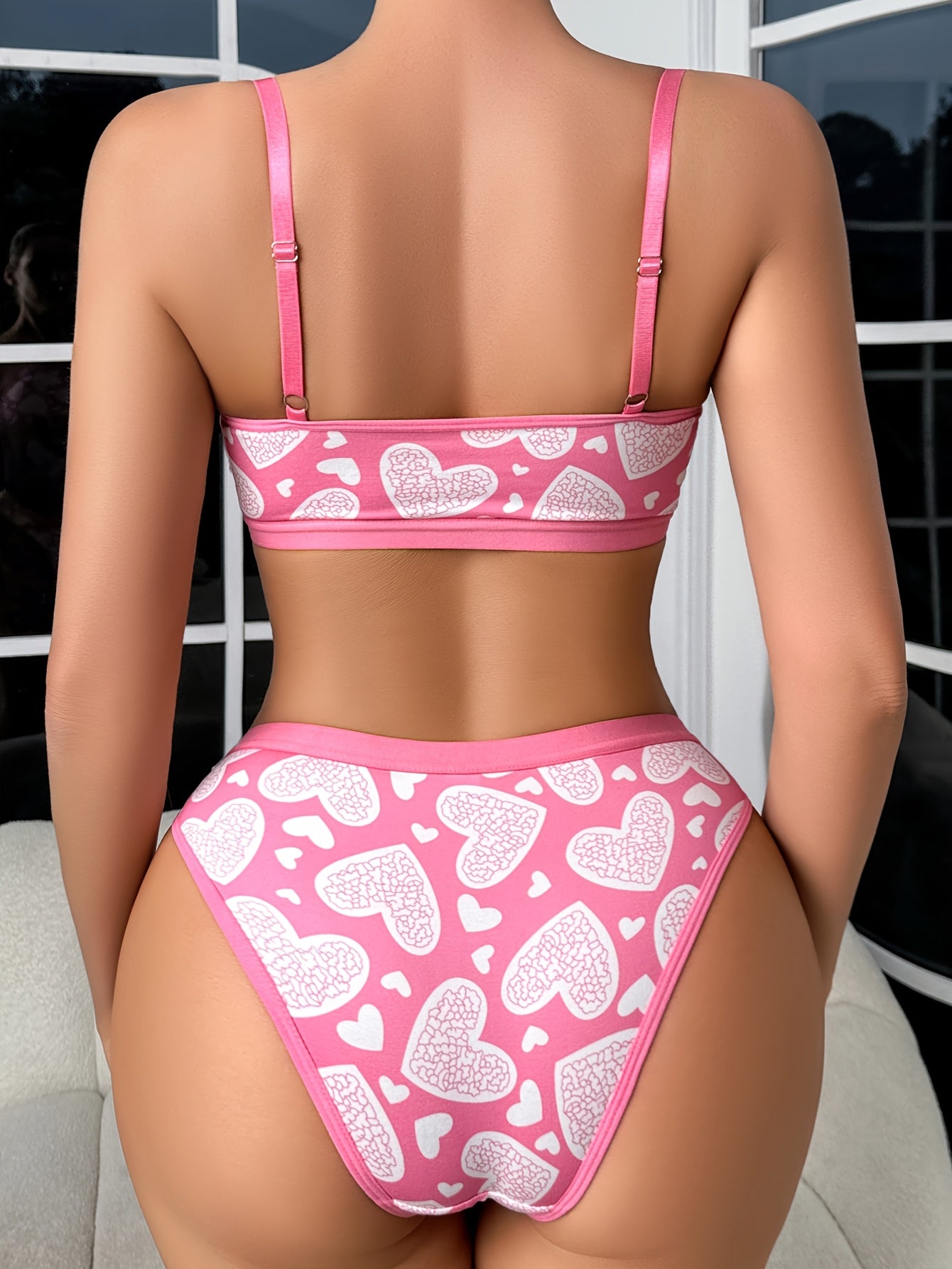 4sets Sexy Lingerie Set, Romantic Heart And Red Lip Print, Breathable Trendy Printed Comfortable Front Closure Bra And Panty Set, Quick-drying Sports Underwear Set, Contrast Letter Straps Detailing, Women'S Sexy Lingerie & Underwear