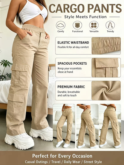 1 Pair Women'S High-Waisted Multi-Pocket Sporty Work Pants. Comfortable And Breathable. Suitable for Daily Outings, Shopping, Dating, Casual Wear, Weddings, Formal Events, And Graduation Ceremonies. The Perfect Choice for Gatherings with Friends
