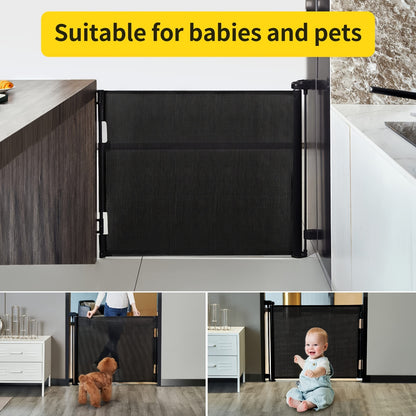 VERASTE Retractable Gate, Mesh Gate, 33"/41"Tall Safety Gate for Doorways, Stairs, Hallways, Indoor/Outdoor, (Black/White/Grey), As A Holiday Gift