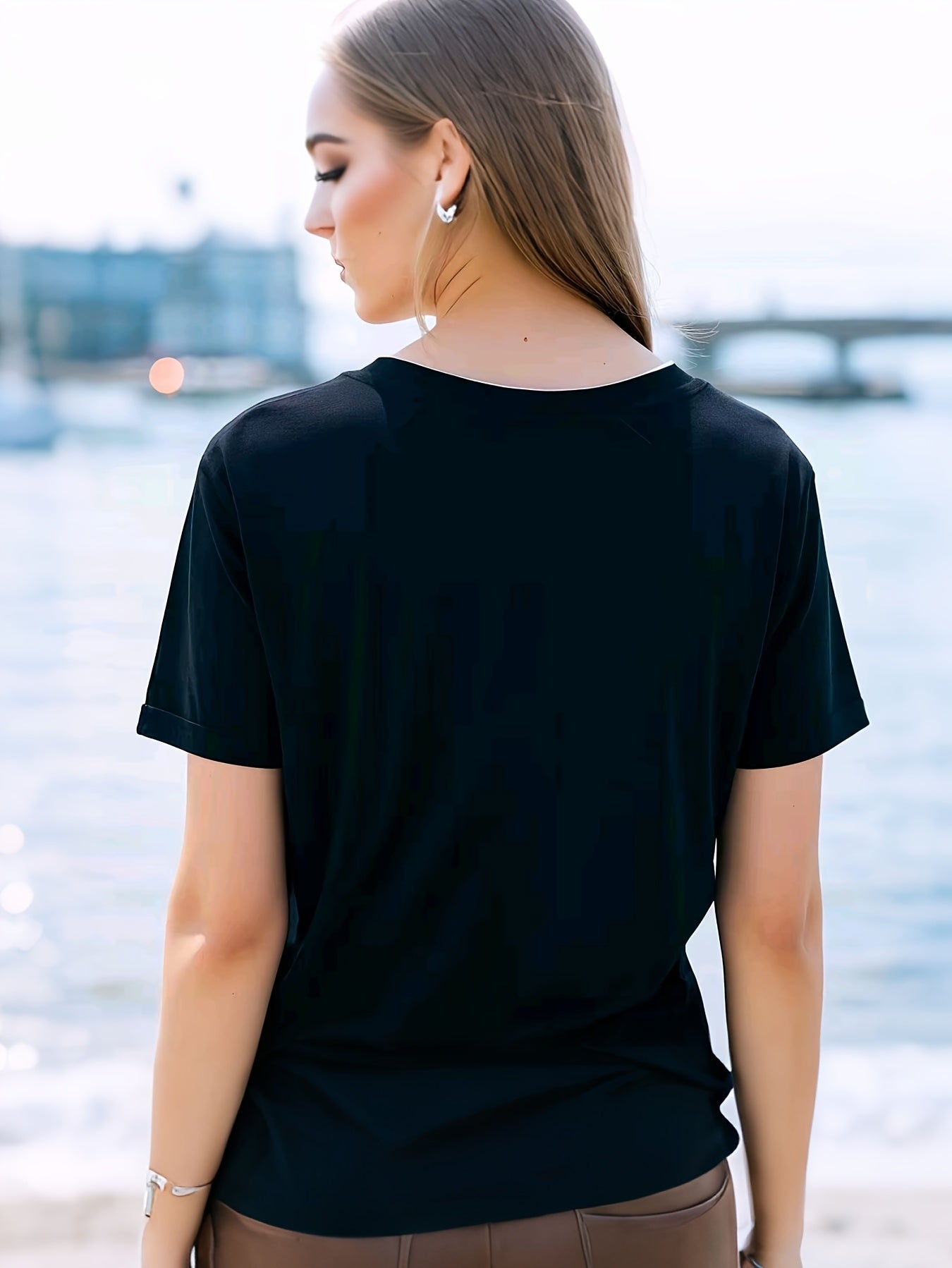 Women's Red Printed Short-Sleeve T-Shirt - product view 18