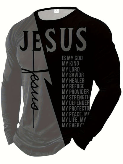 Men's Solid Color T-Shirt - Crew Neck Long Sleeve 931749