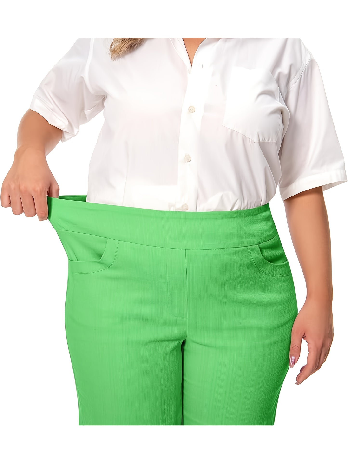 Women's High-Stretch Casual Tulip Hem Work Shorts - Pull-On Style with Front Pockets, Regular Fit for Office & Daily Wear, Machine Washable, Spring/Summer/Fall, Elegant Solid Color
