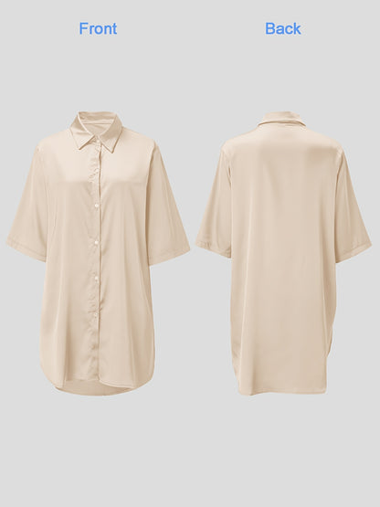 European And American Solid Color Sexy Shirt for Women Comfortable And Smooth Home Wear Long Pajamas