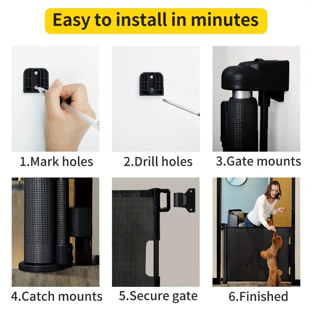 Retractable Mesh Safety Gate - 33/41 Inch Tall - Hardware-mounted expandable mesh design