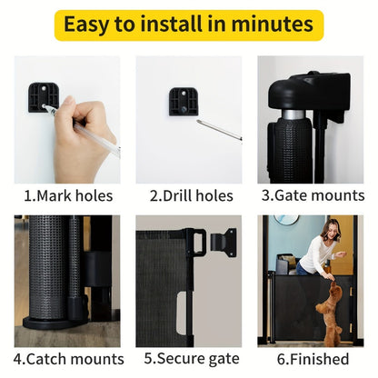 Retractable Mesh Safety Gate - 33/41 Inch Tall - Hardware-mounted expandable mesh design