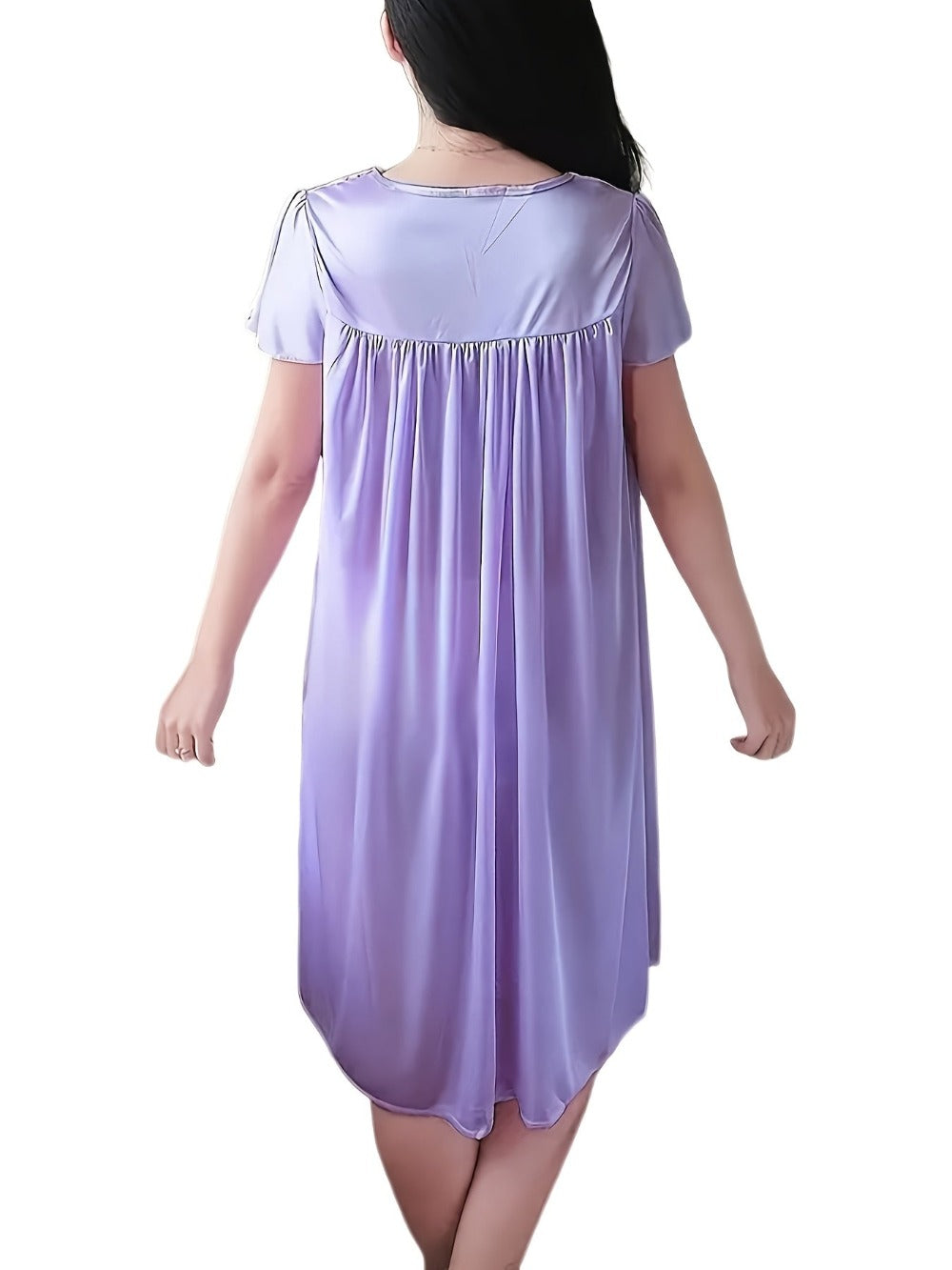 Women's Lace Detail Nightgown - V-Neck Short Sleeve