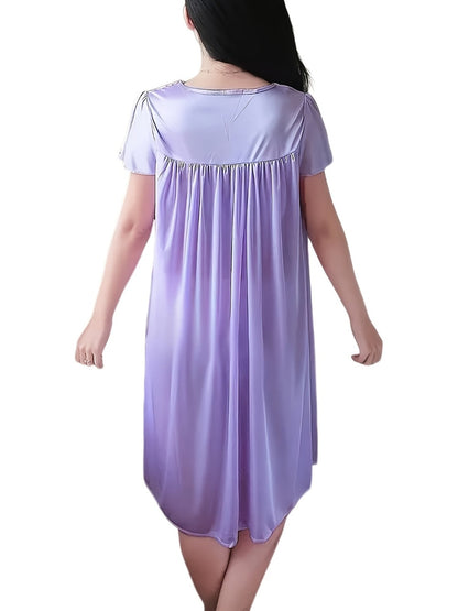 Women's Lace Detail Nightgown - V-Neck Short Sleeve