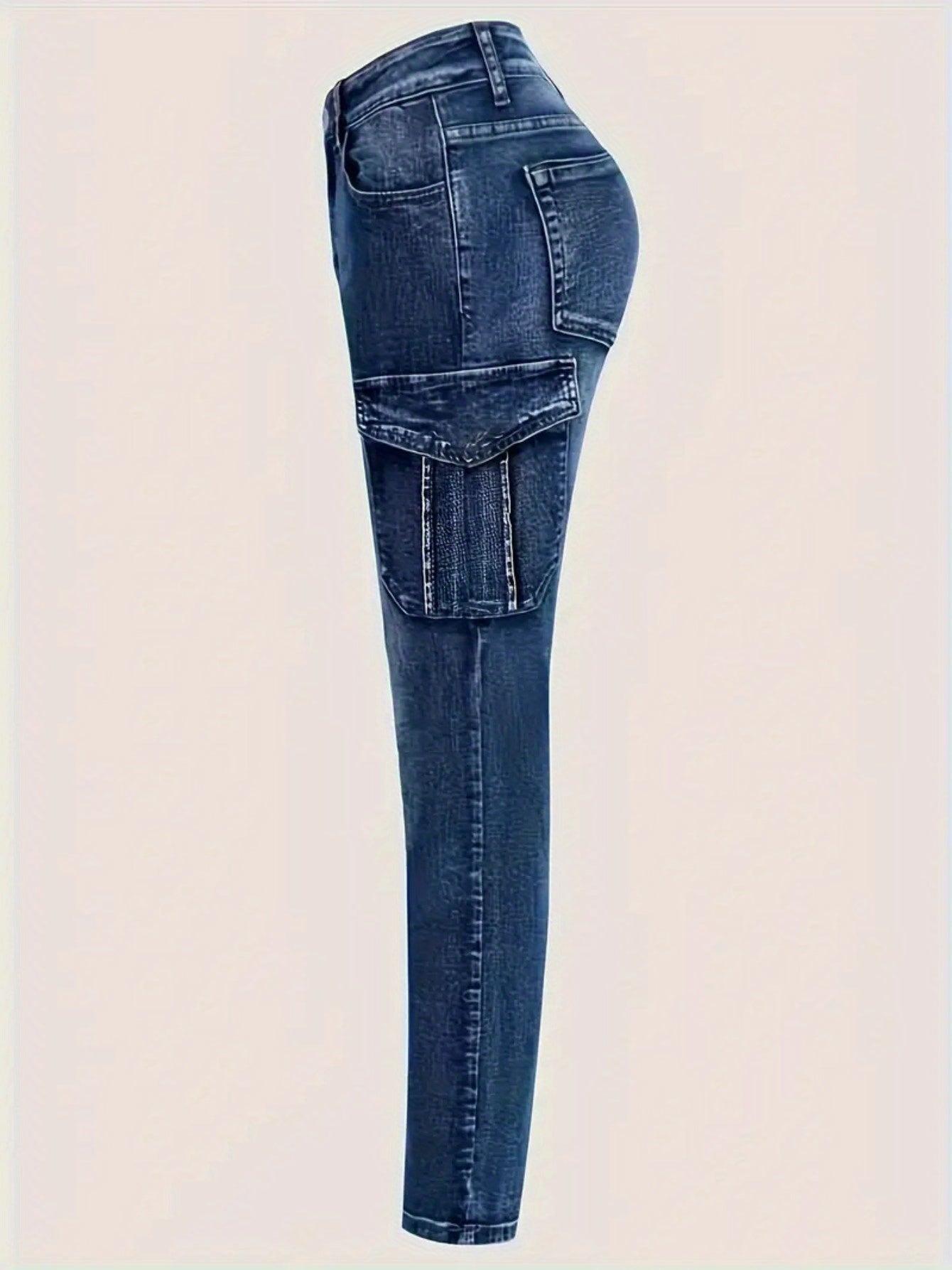 Plus Size Women'S Fashion Skinny Jeans -Comfortable Cargo Denim Pants with Side Pockets