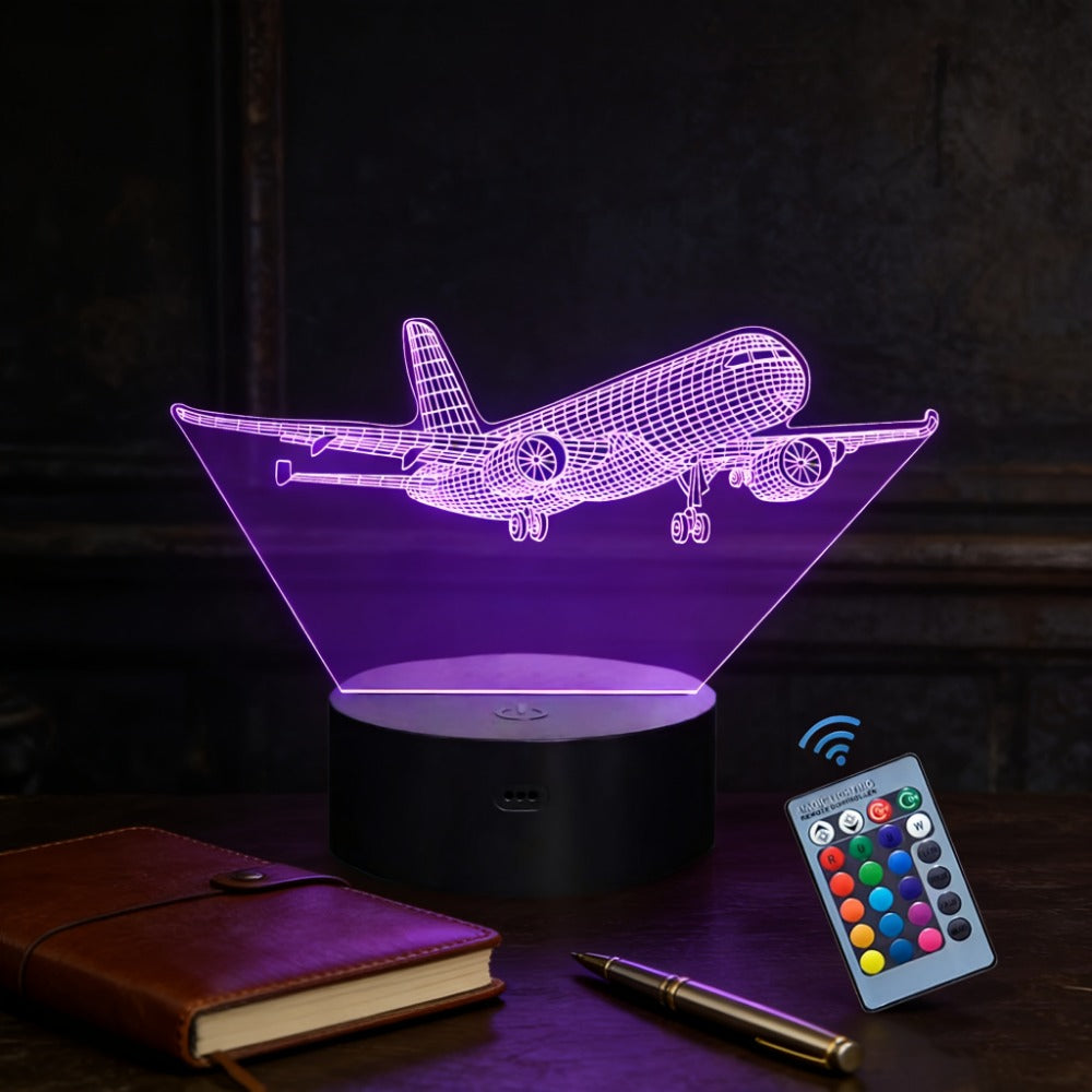 16-Color Airplane 3D Night Light - Touch-Control Illusion Display