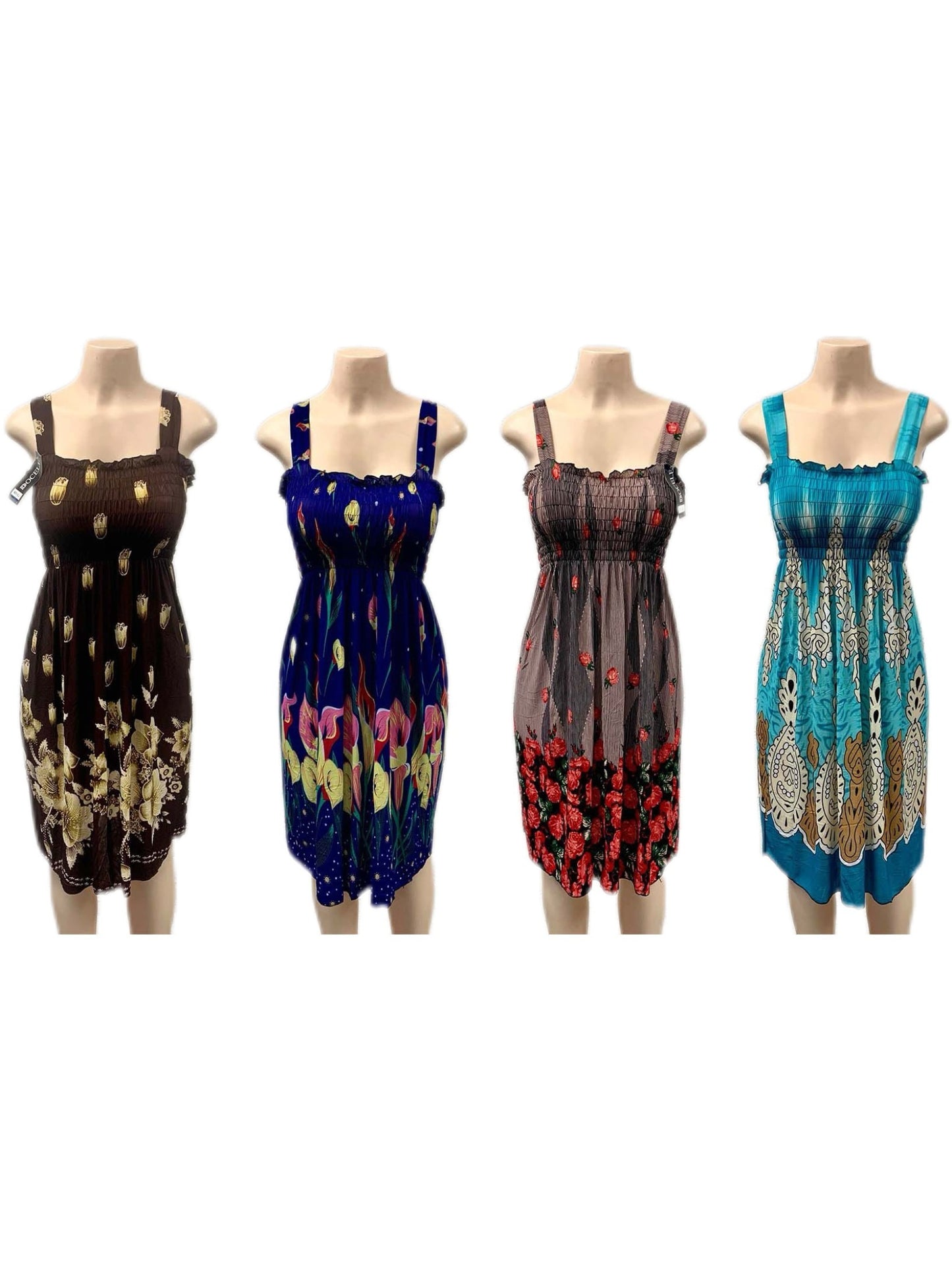 3 pieces Women summer boho dress casual floral print spaghetti strap square neck short dress Random Color
