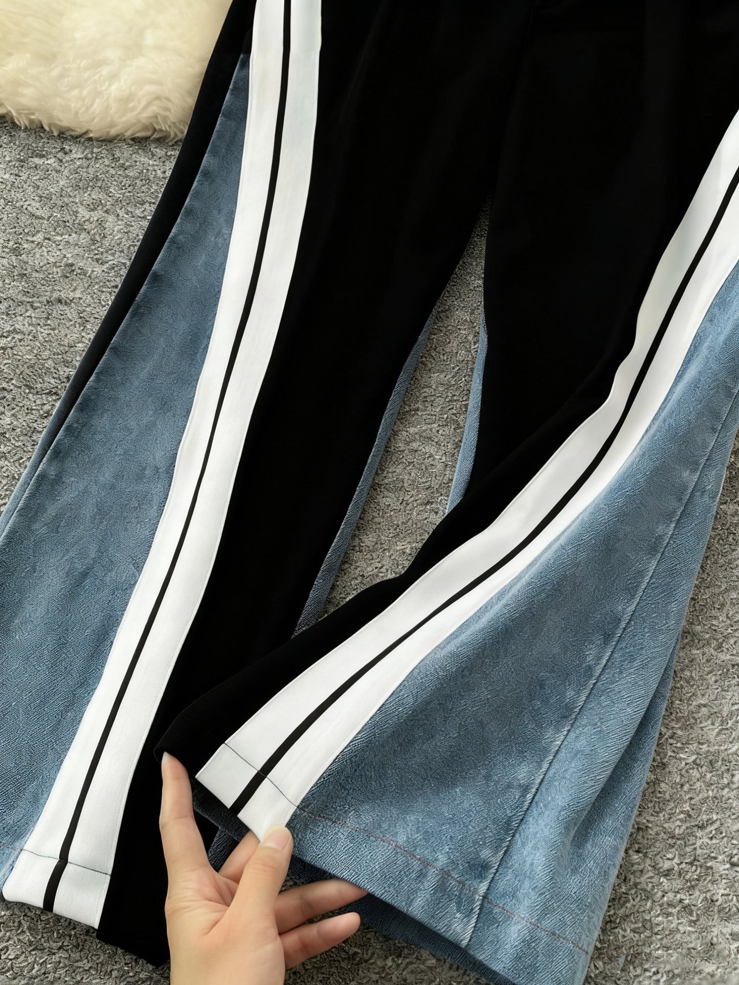 GlOURI Women's 2pcs Tracksuit - Color Block Design & Contrast Side Stripe & Wide-Leg Pants Detail | Casual Trendy Fit for Urban Daily Wear (Slim-Cropped Silhouette & Bold Contrast Stripe Design) for Effortlessly Stylish Looks