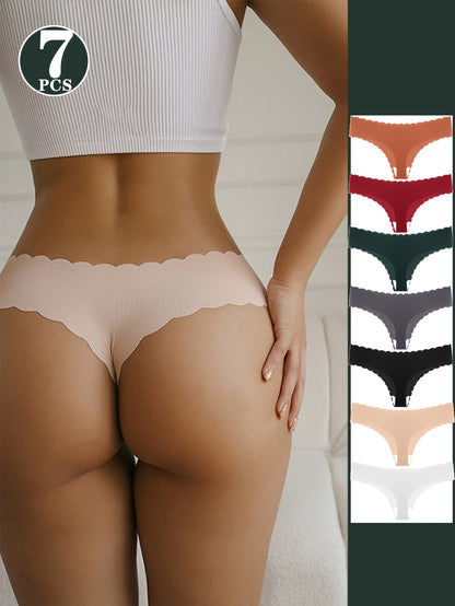 7pcs Women's Yoga Thongs - Seamless Low-Rise Non-Sheer Panties, Stretchy Workout & Everyday Underwear, Comfy Gym to Casual Laceless thong bottoms (Hand Wash Only) - Elegant Minimalist Design, Comfortable Underwear, Elegant Undergarment, Seamless Construct