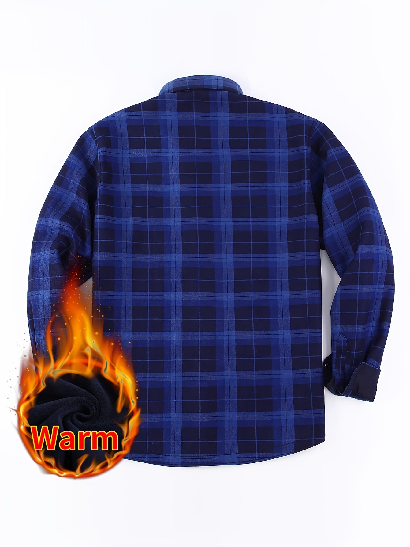 Men's Winter Flannel Plaid Shirt - Thick Warm Fleece-Lined Long Sleeve with Dual Chest Pockets, Casual Button-Up Collar for Cold Weather, Wrinkle-Resistant Soft Plaid Pattern in Navy/Red, Winter Clothes for Men, Mens Winter Clothes