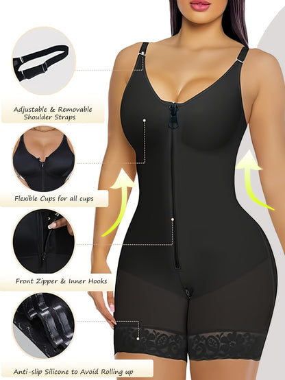 [Women'S Shaping Bodysuit] Women'S Full Body Shapewear Fajas Moldeadoras High Compression Waist Trainer Bodysuit | Tuck-in Waist And Lift Buttocks, Full-body Shaping Garment With Crotch Zipper Butt-lifting And Figure-enhancing Athletic Bodysuit