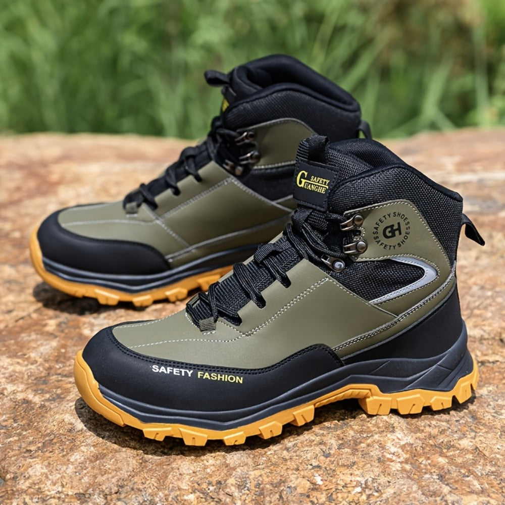 Men's Steel-Toe Work-Style Boots - Rubber Traction Sole and Cushioned Insole